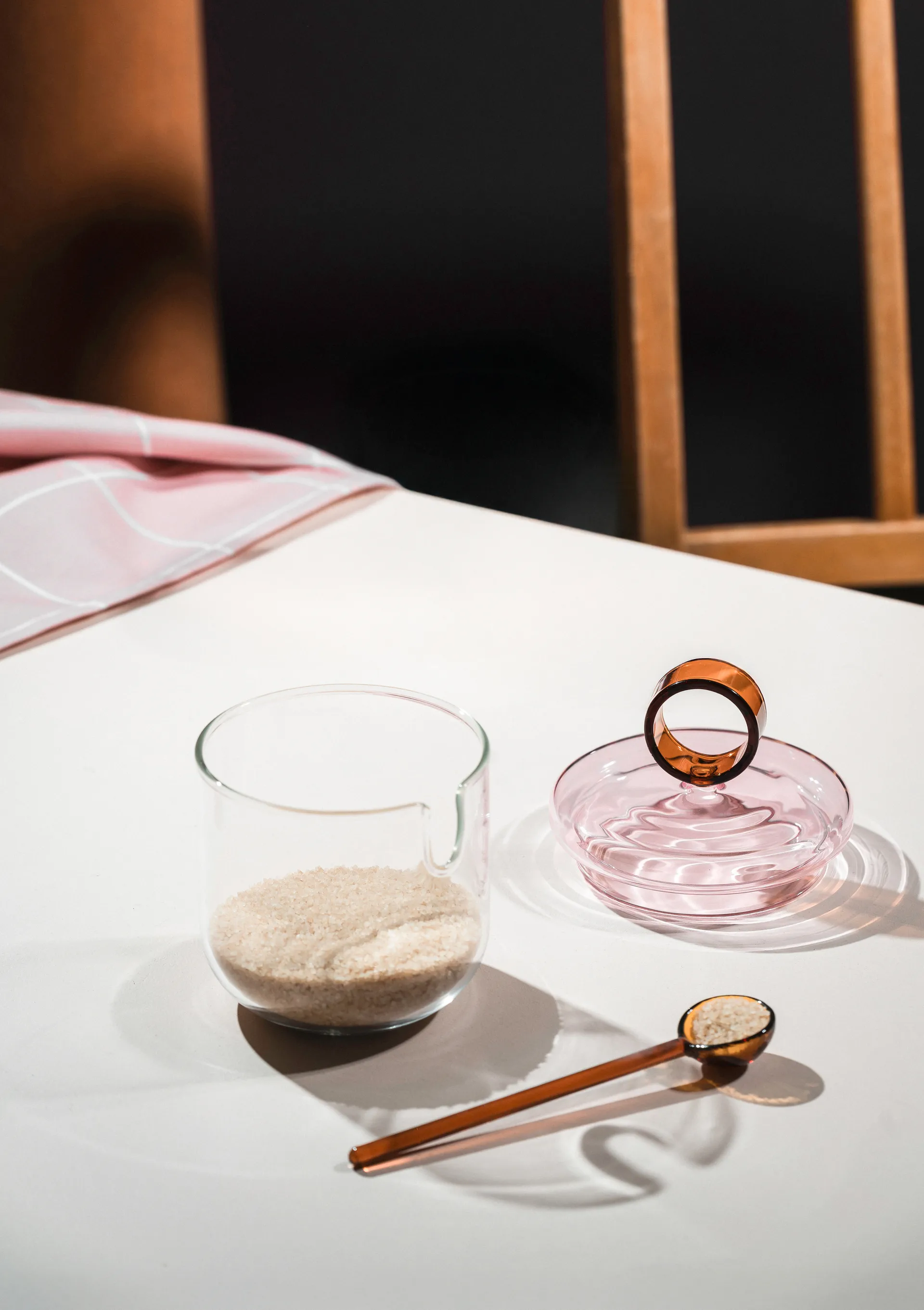 Loop suikerschaal incl. lepel Ø14 cm, Klaar-pink-amber Muurla