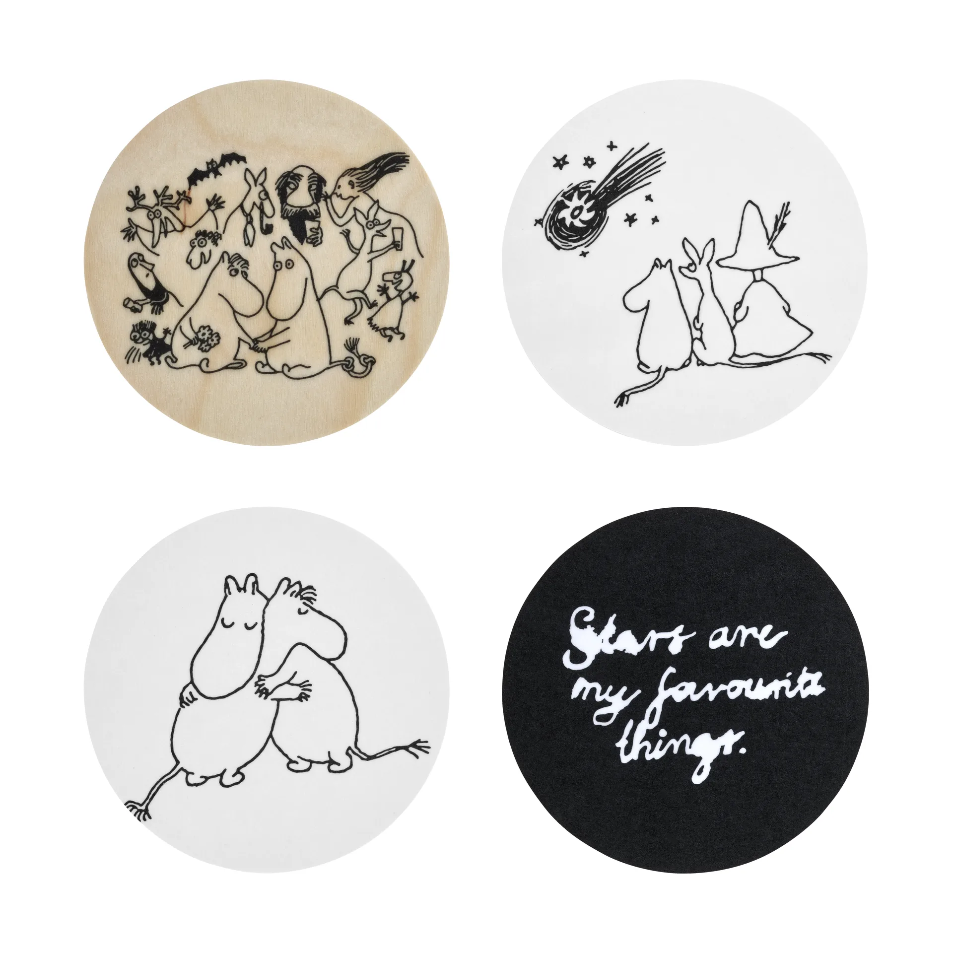 Moomin 80 glazen onderzetters Ø11 cm 4-pack, Multi Muurla