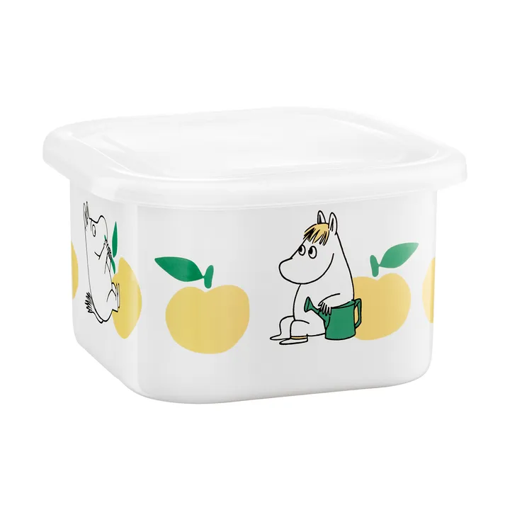 Mumin emaillebus met deksel 1 L - Joyfull Apples-gul - Muurla