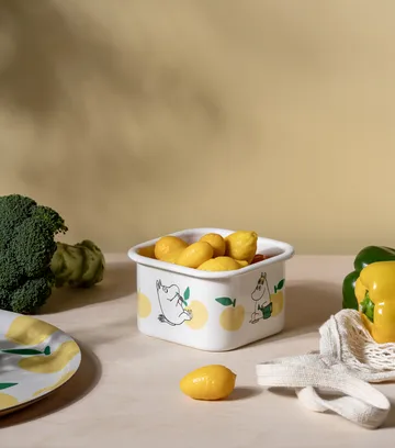 Mumin emaillebus met deksel 1 L - Joyfull Apples-gul - Muurla