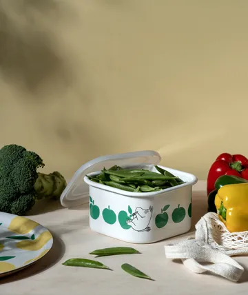 Mumin emaillebus met deksel 1,5 L - Joyfull Apples-grön - Muurla