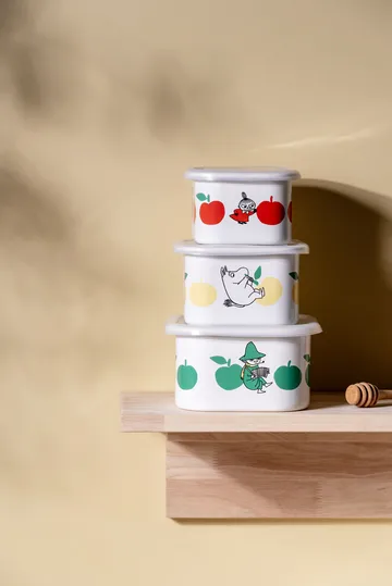 Mumin emaillebus met deksel 1,5 L - Joyfull Apples-grön - Muurla