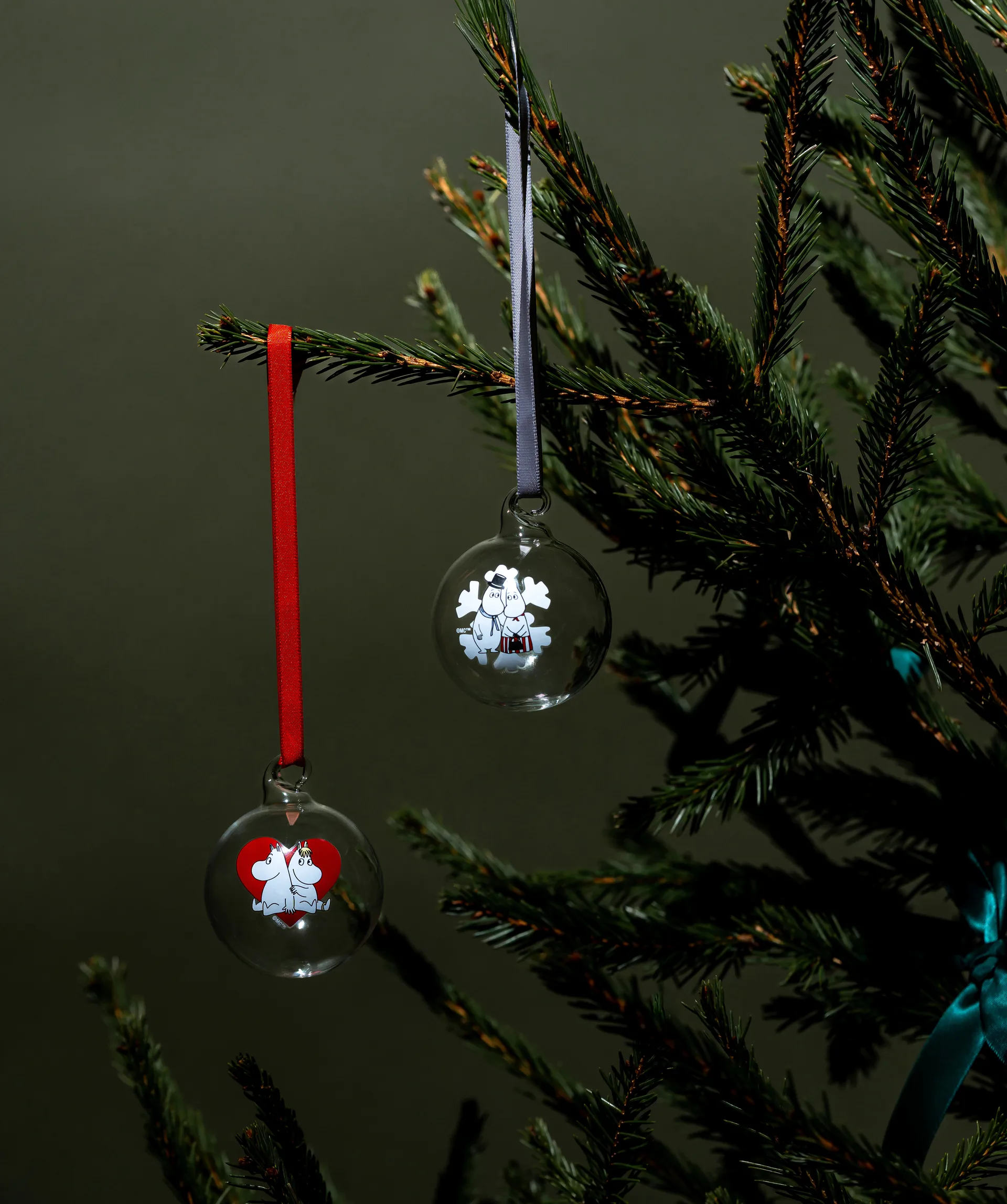 Mumin kerstboombal Ø5 cm 2 delen, Heart-snowflake Muurla