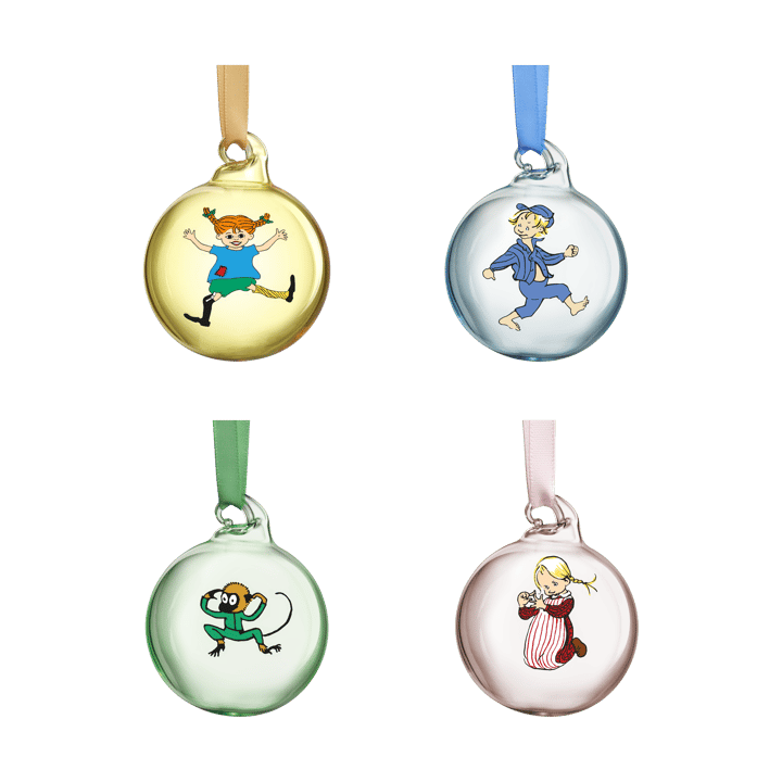Pippi en Emil decoratiebal Ø5 cm 4-pack - Multi - Muurla