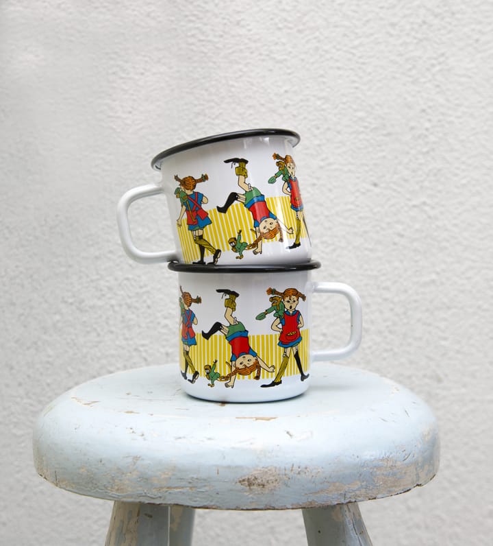 Pippi longstocking emaillen mok 3,7 dl, White Muurla