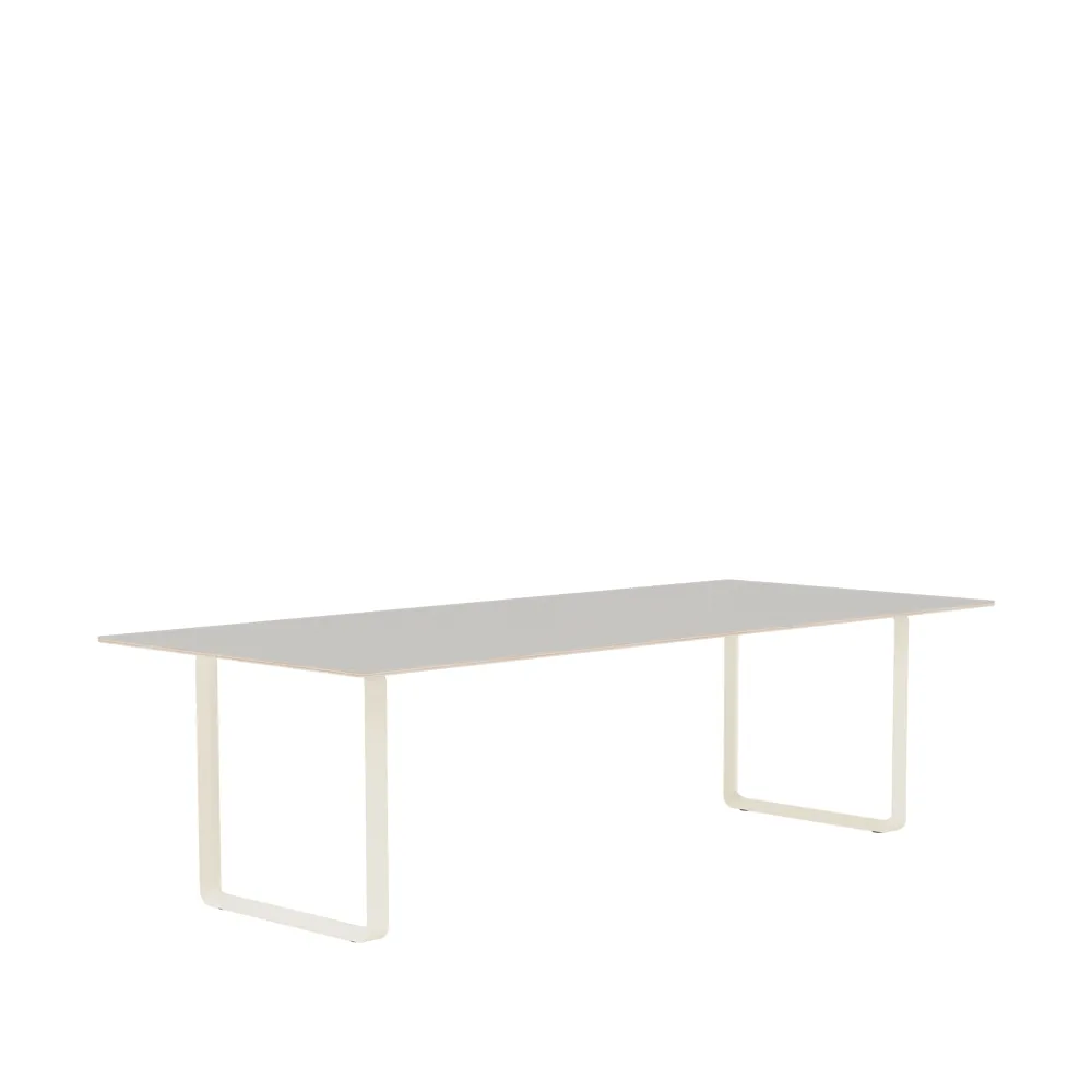 70/70 eettafel 255x108 cm, Grey linoleum-Plywood-Sand Muuto