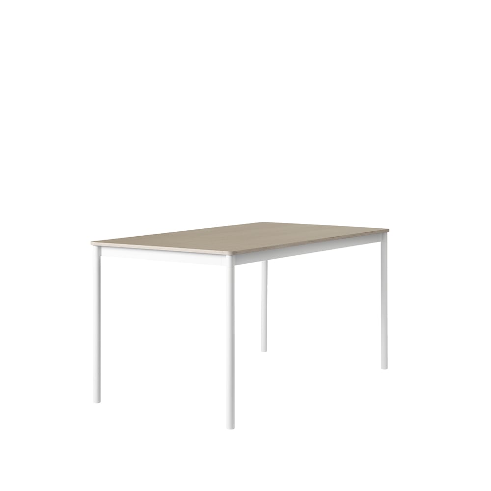 Muuto Base eettafel oak, wit onderstel, plywoodrand, 140x80cm