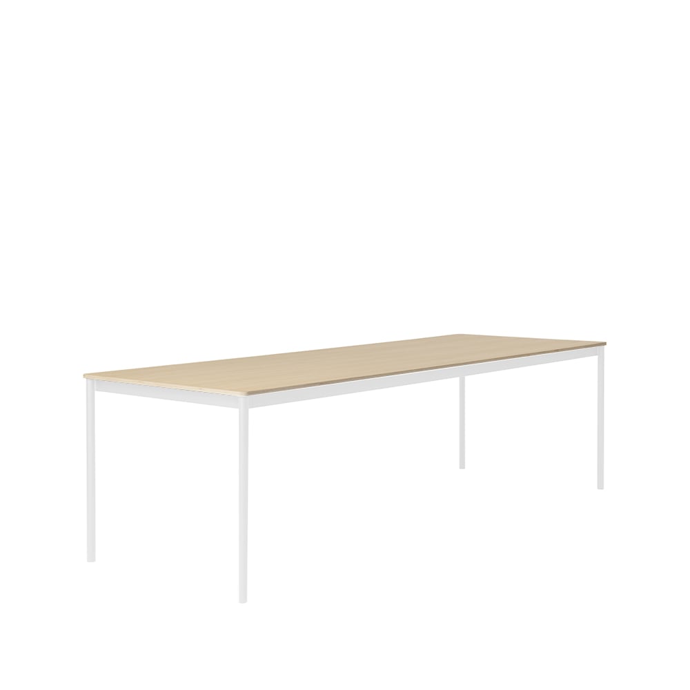 Muuto Base eettafel oak, wit onderstel, plywoodrand, 250x90 cm