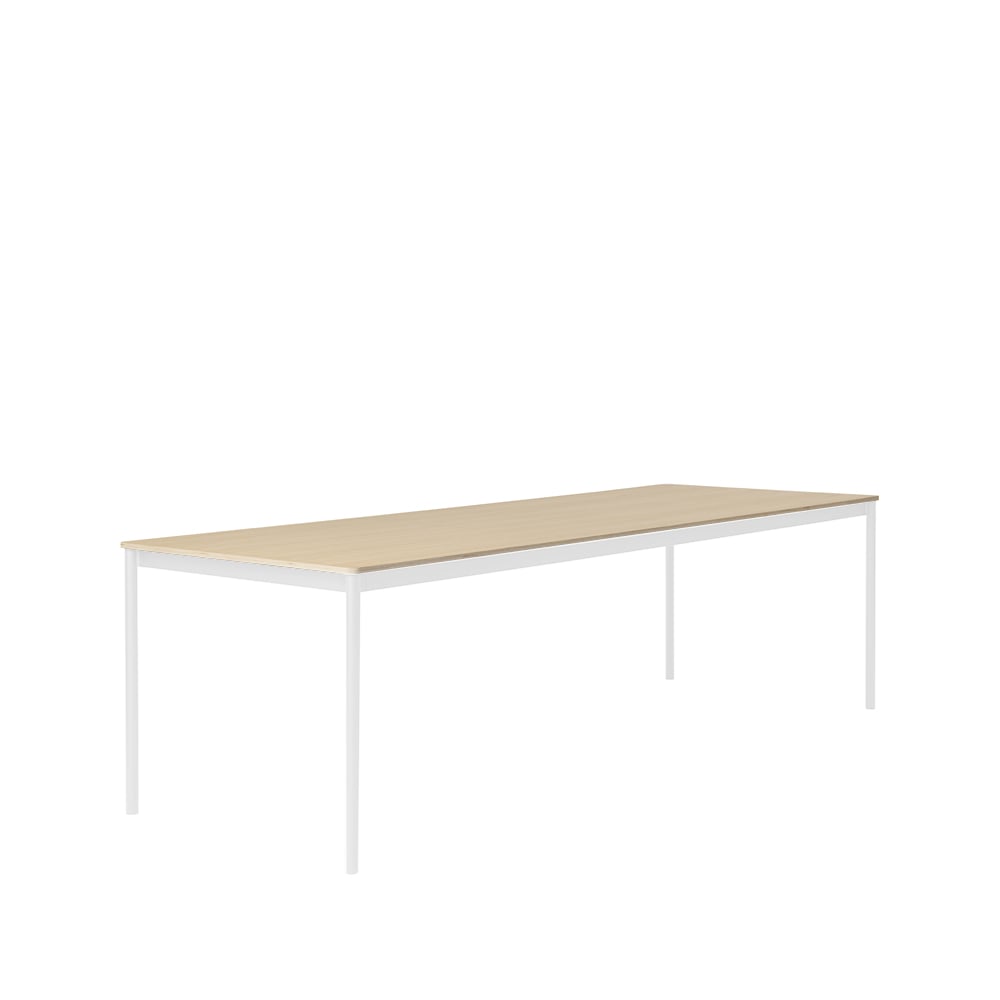 Muuto Base eettafel oak, wit onderstel, plywoodrand, 250x90 cm