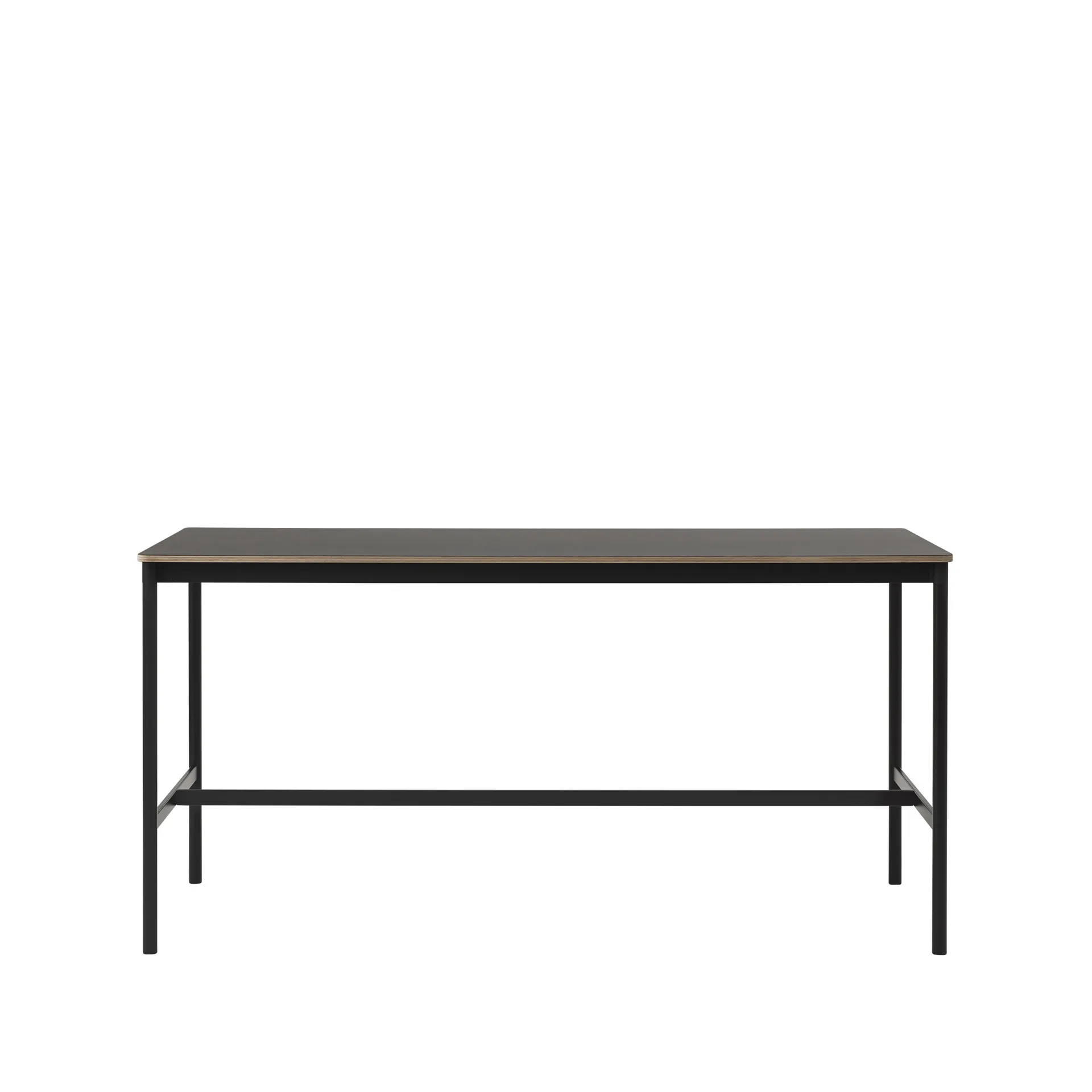 Base High bartafel, black linoleum, zwart onderstel, plywoodrand b85 l190 h95 Muuto