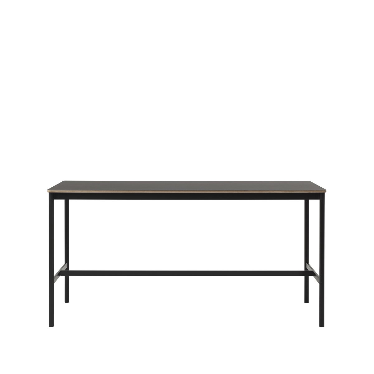 Muuto Base High bartafel black linoleum, zwart onderstel, plywoodrand b85 l190 h95