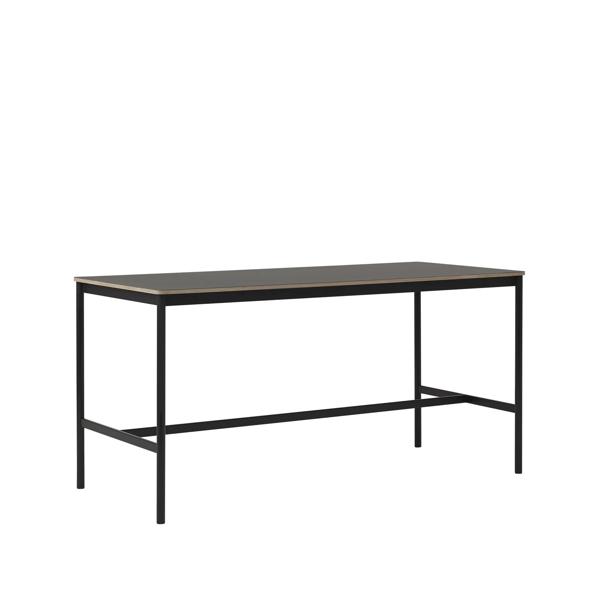 Base High bartafel, black linoleum, zwart onderstel, plywoodrand b85 l190 h95 Muuto