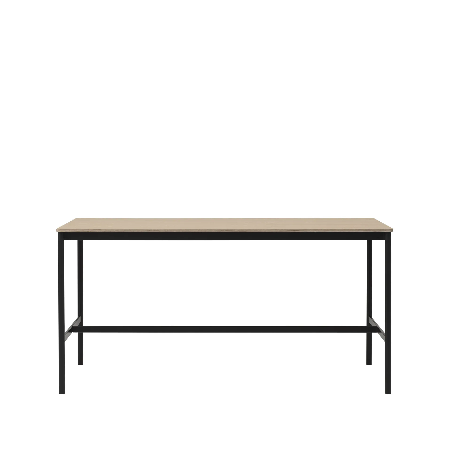 Base High bartafel, oak, zwart onderstel, plywoodrand, b85 l190 h95 Muuto