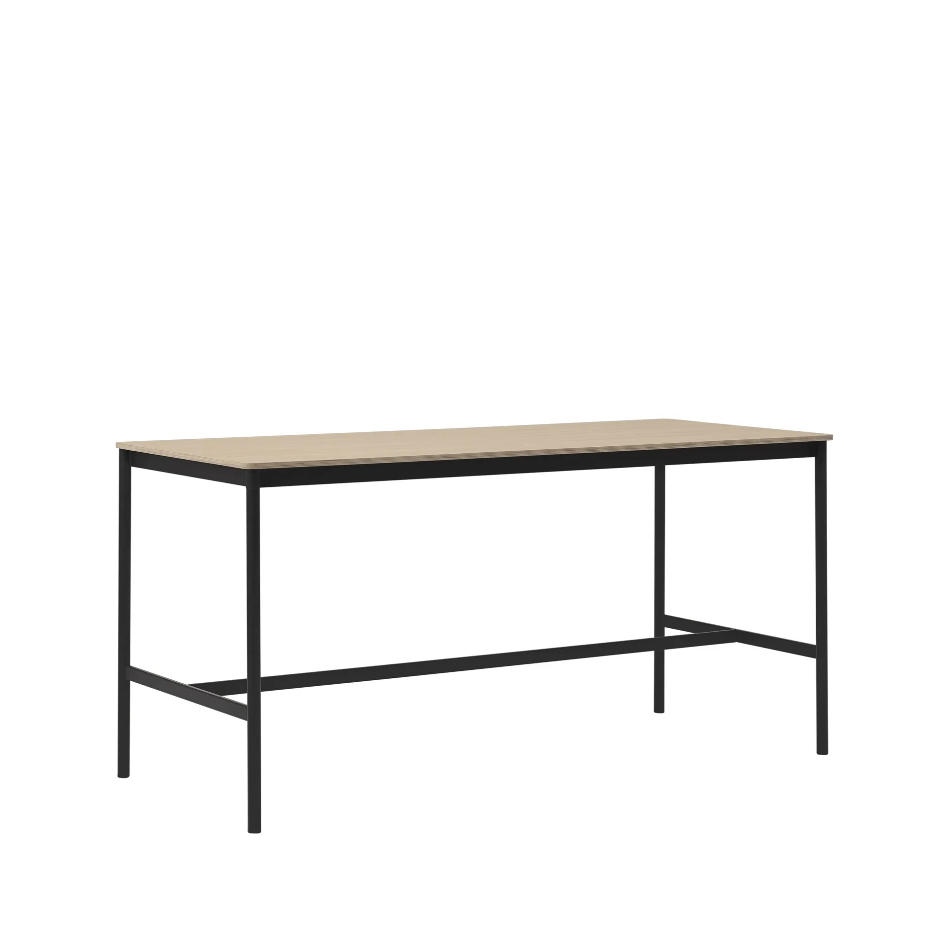 Base High bartafel, oak, zwart onderstel, plywoodrand, b85 l190 h95 Muuto