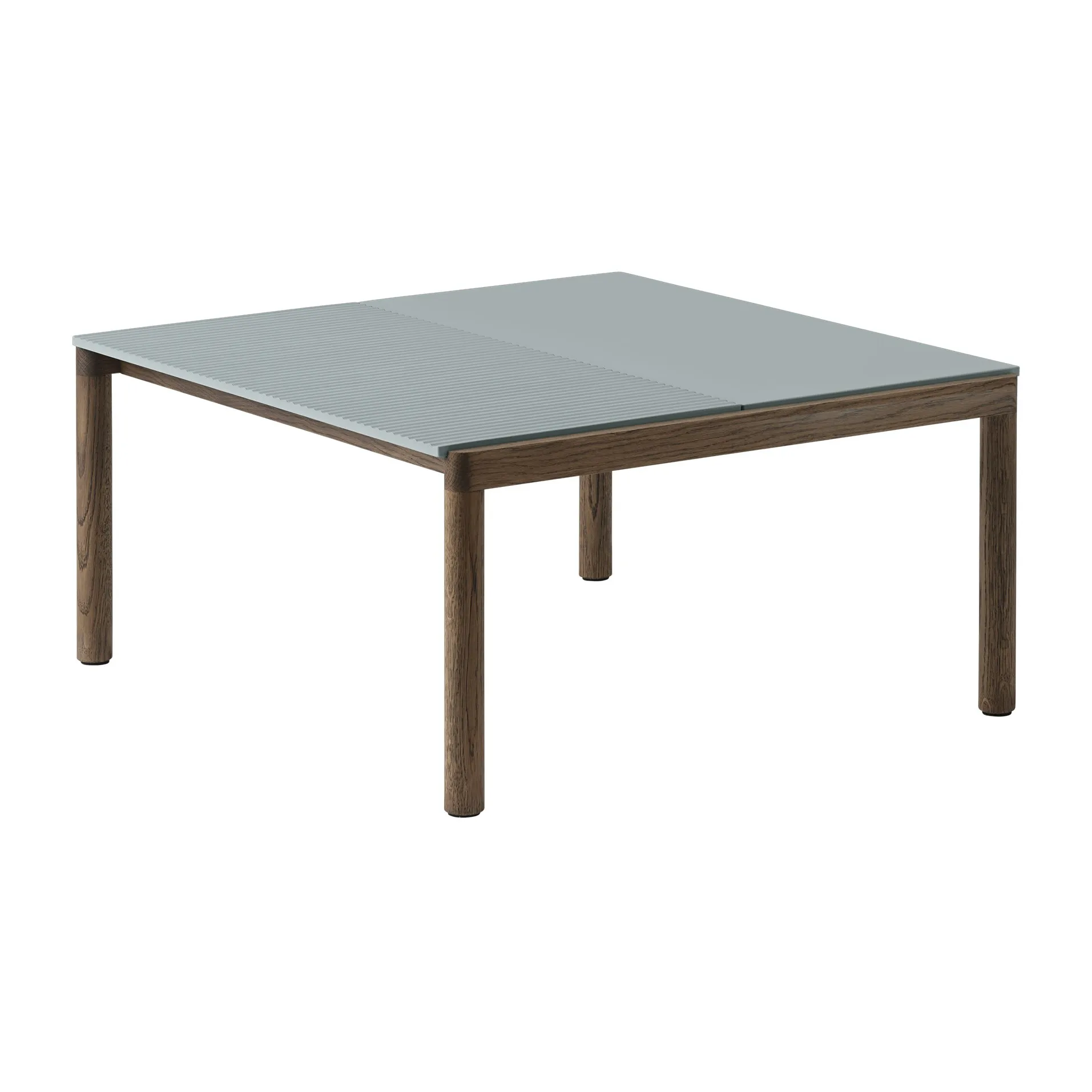 Couple 1 Plain-1 Wavy salontafel 80x84x40 cm, Pale blue-dark oiled oak Muuto