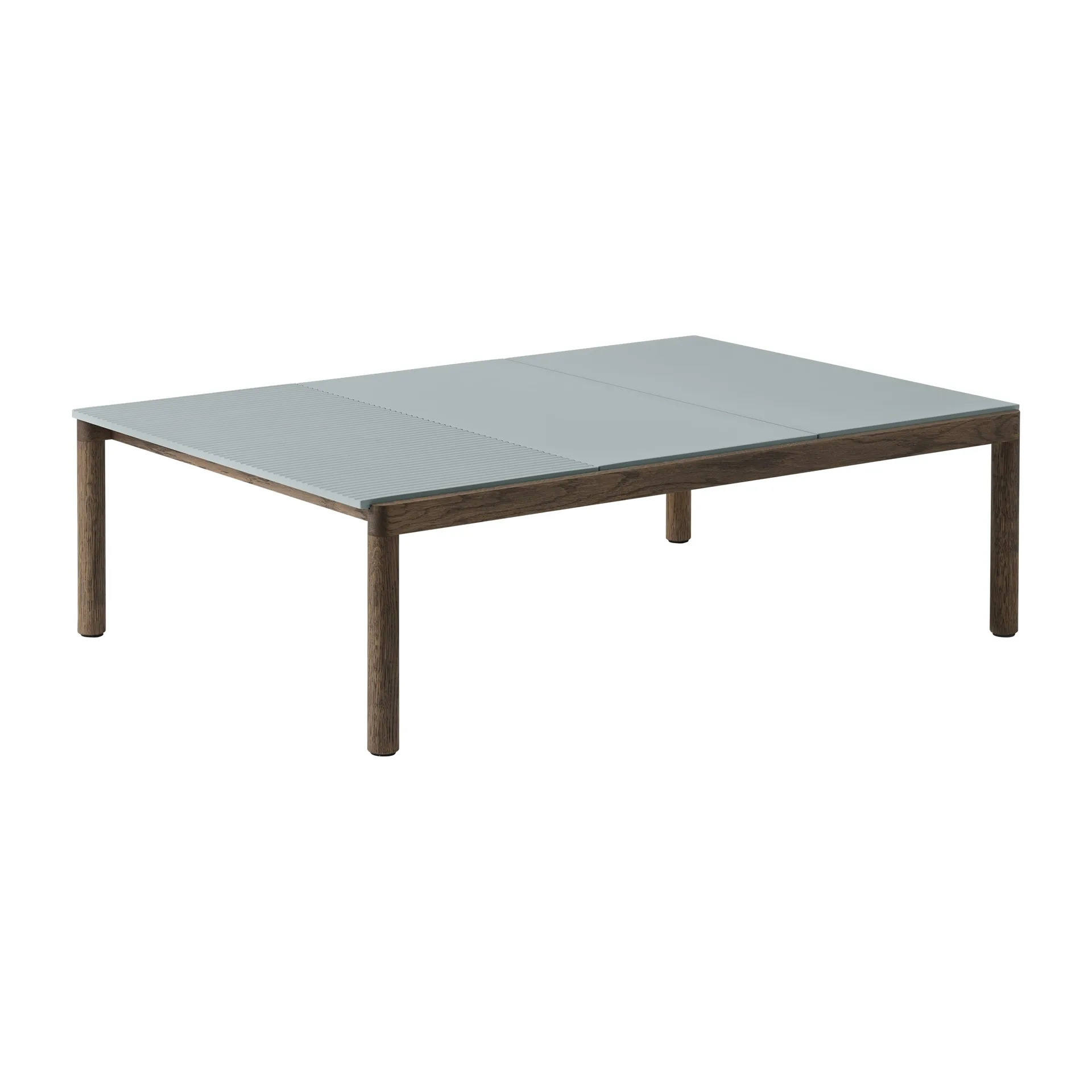 Couple 2 Plain-1 Wavy salontafel 120x84x35 cm, Pale blue-dark oiled oak Muuto
