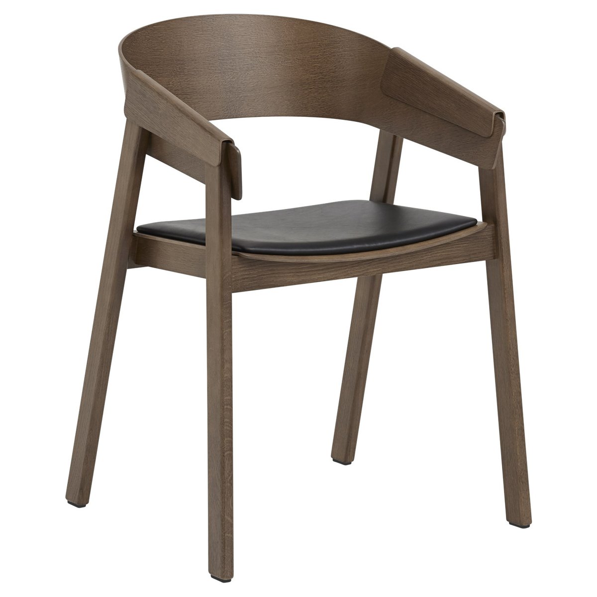 Muuto Cover Armchair stoel met armleuningen en leren zitting Black-stained dark brown