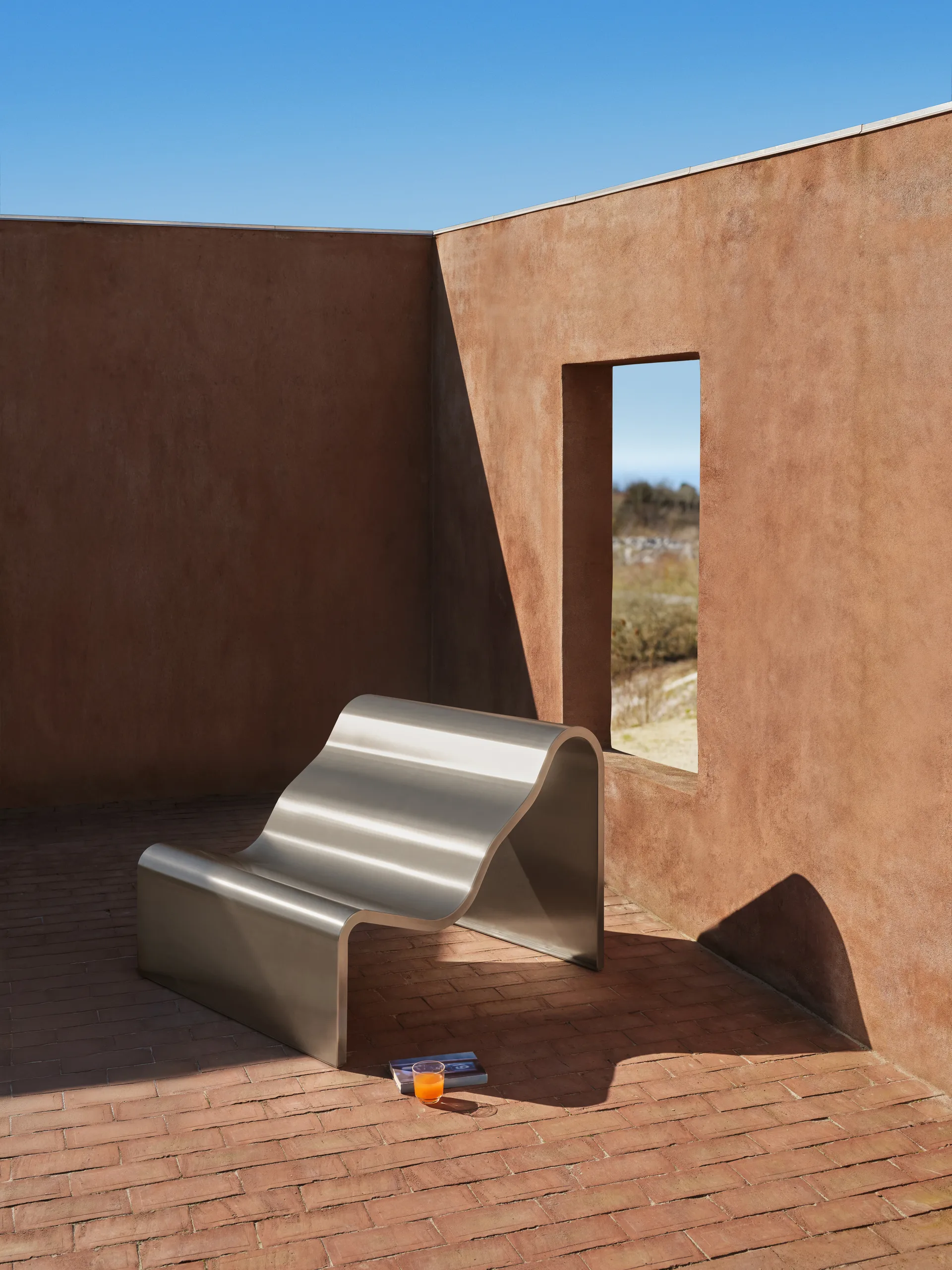 Dream View bank, Geborsteld staal, 100 cm Muuto