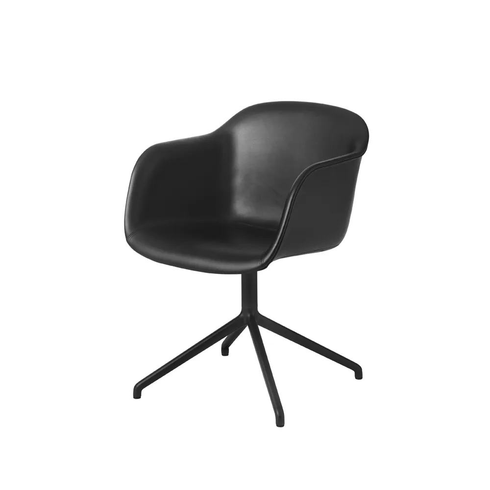 Fiber armchair swivel voet met return bureaustoel, Black leather-anthracite black Muuto