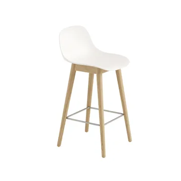 Fiber barkruk met ruggensteun 65 cm - Natural white-eikenhouten poten - Muuto