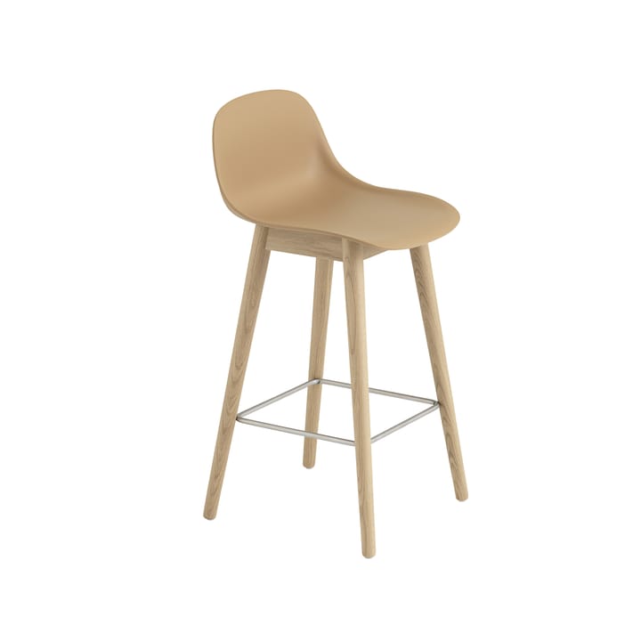Fiber barkruk met ruggensteun 65 cm - Ochre-eikenhouten poten - Muuto