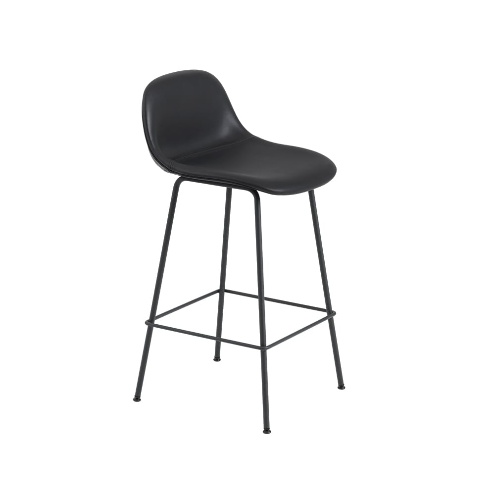 Muuto Fiber Barkruk metalen poten Refine leather black-Black