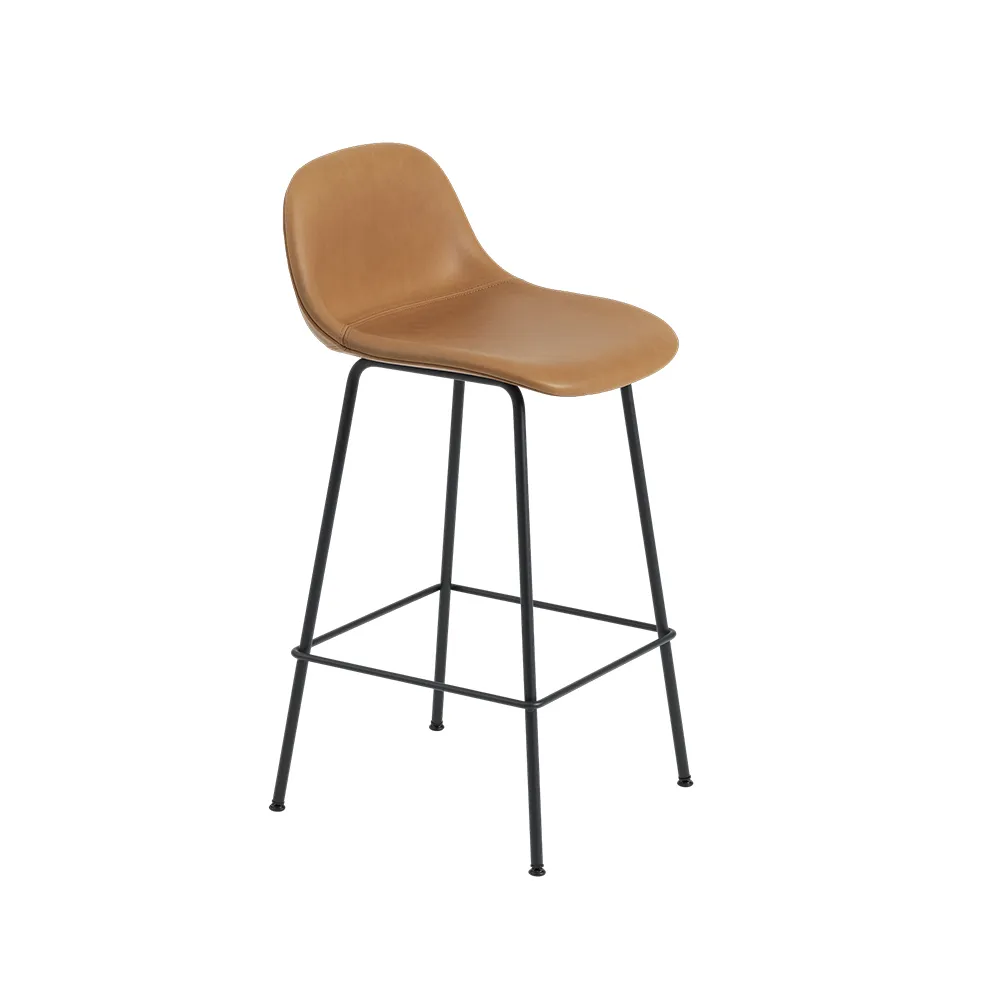 Fiber Barkruk metalen poten, Refine leather cognac-Black Muuto
