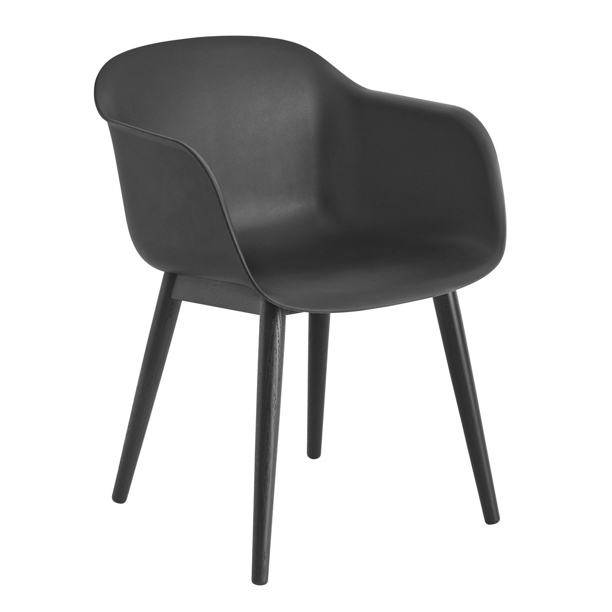 Muuto Fiber Chair stoel met armleuningen en houten poten Anthracite Black (kunststof)