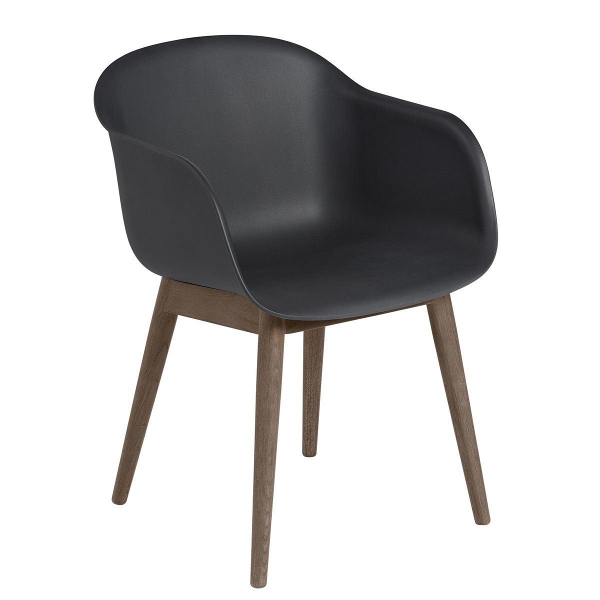 Muuto Fiber Chair stoel met armleuningen en houten poten Black-Stained dark brown