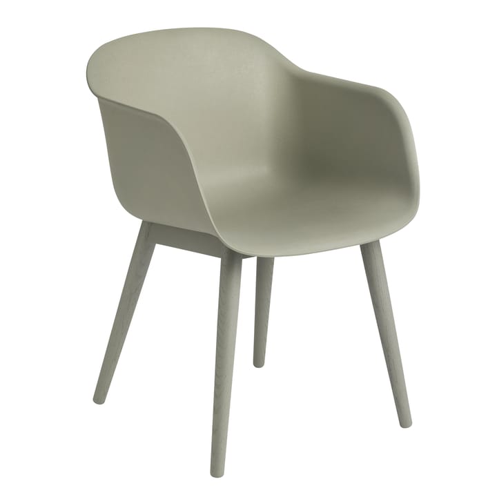 Fiber Chair stoel met armleuningen en houten poten - Dusty green (kunststof) - Muuto