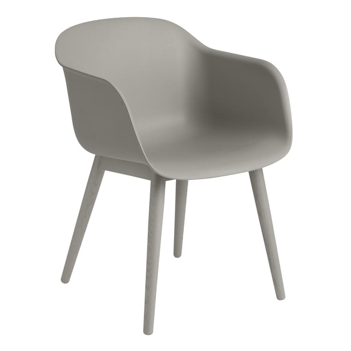 Fiber Chair stoel met armleuningen en houten poten - Grey (kunststof) - Muuto