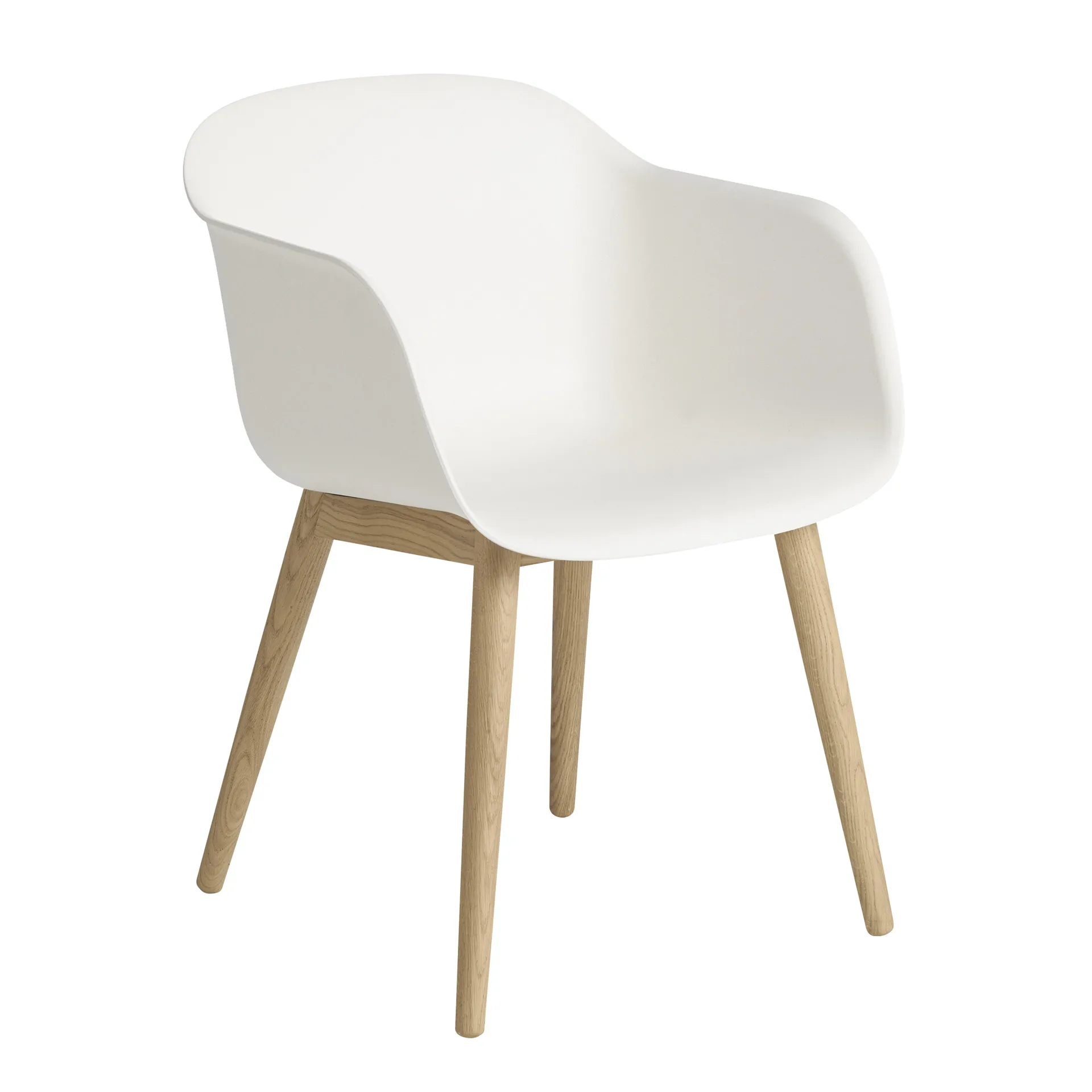 Fiber Chair stoel met armleuningen en houten poten, Natural white-Oak Muuto