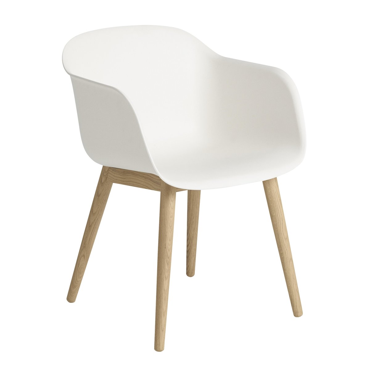 Muuto Fiber Chair stoel met armleuningen en houten poten Natural white-Oak