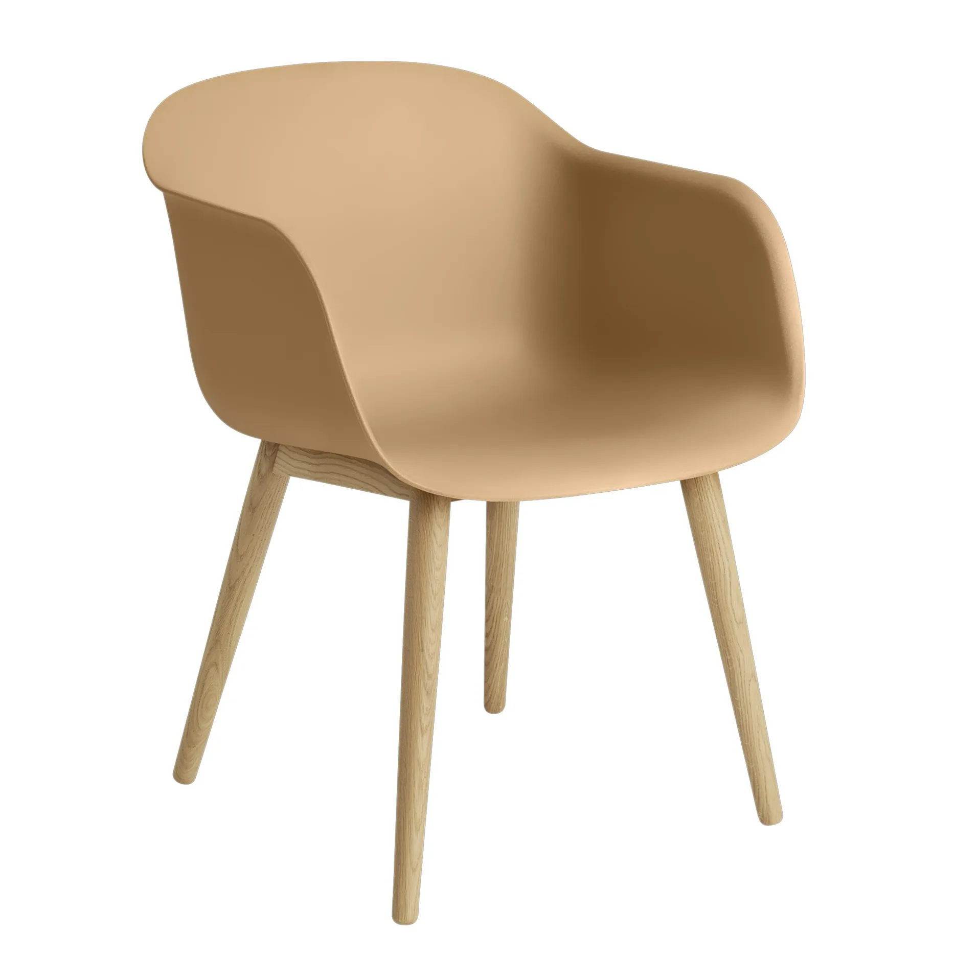Fiber Chair stoel met armleuningen en houten poten, Ochre-oak Muuto