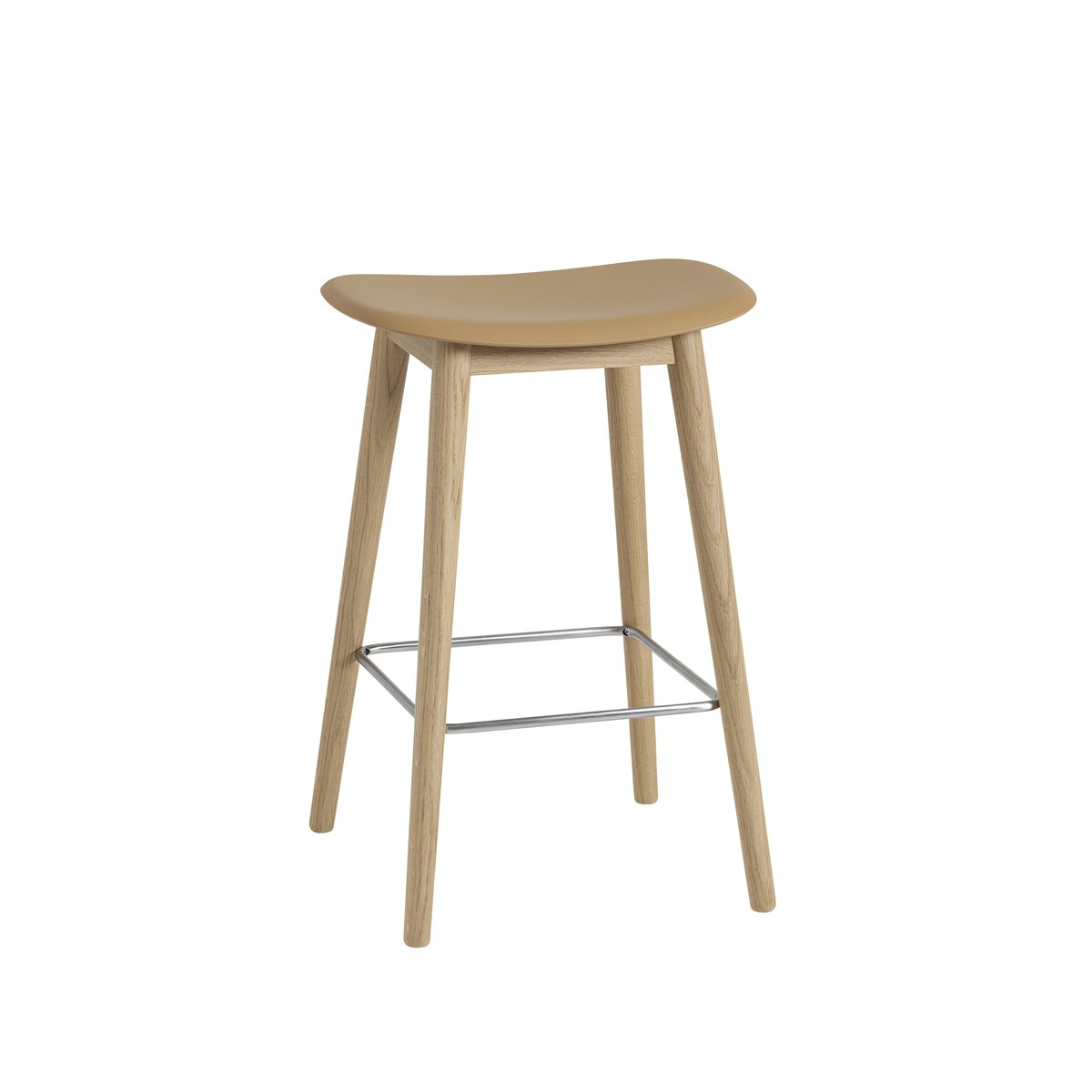 Muuto Fiber counter stool 65 cm ochre, eikenhouten poten