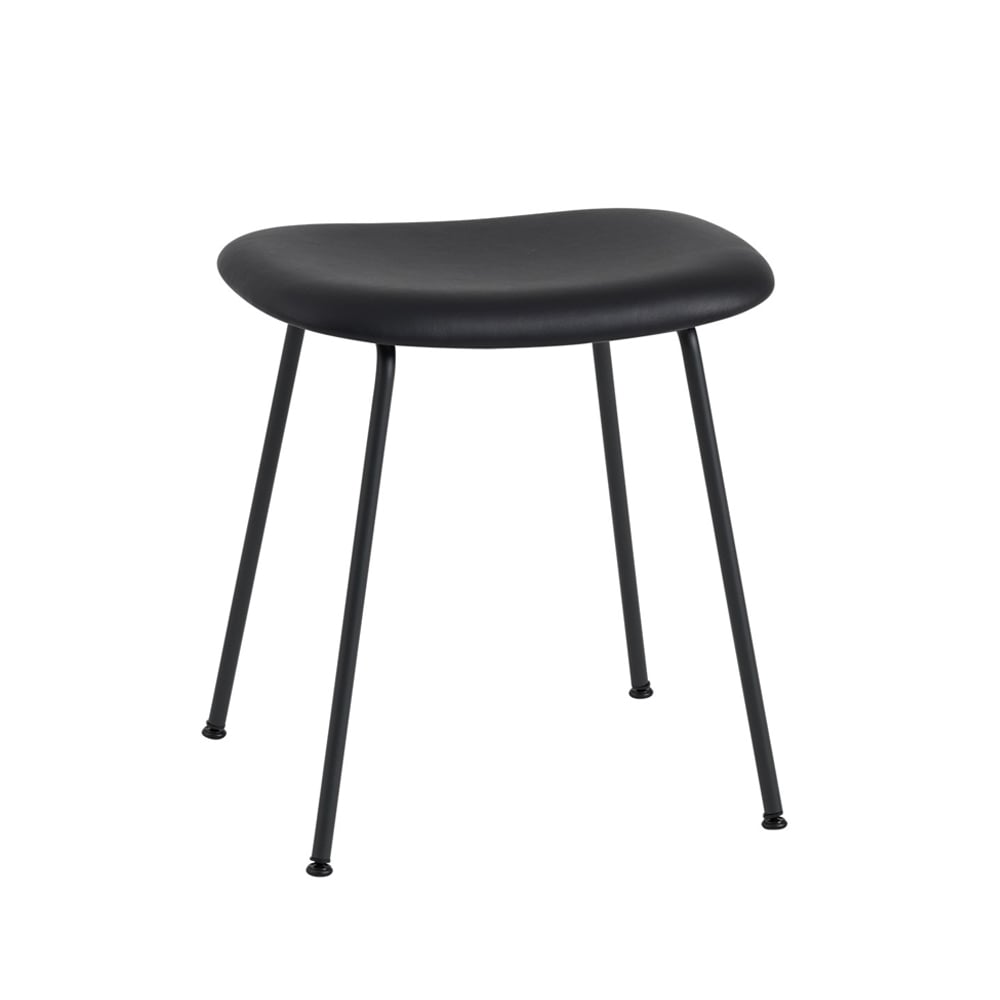 Muuto Fiber kruk leer black, zwart stalen onderstel