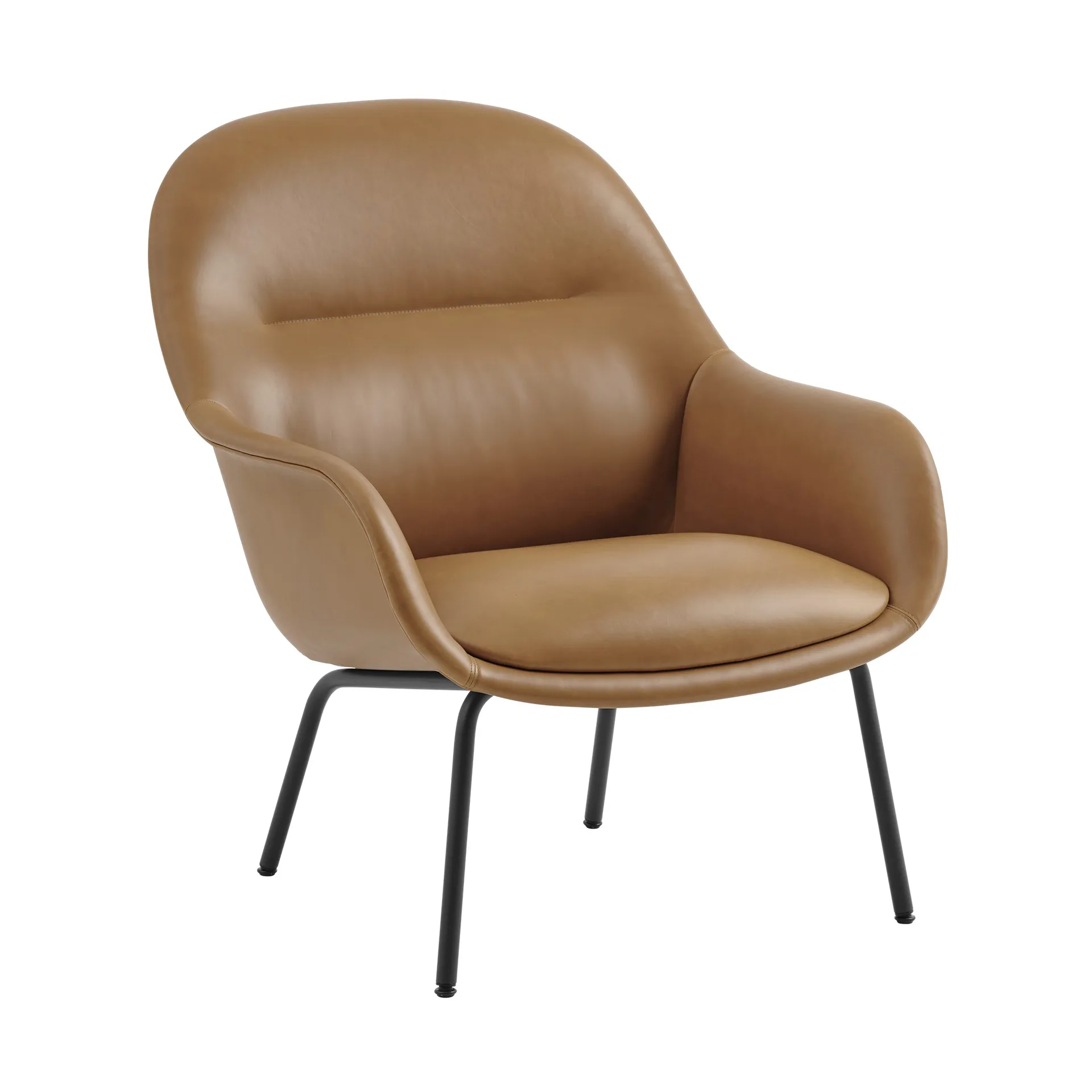 Fiber Lounge fauteuil met stalen poten, Refine leather cognac-black Muuto