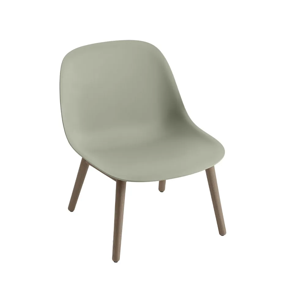 Fiber loungestoel wood base, dusty green, donkerbruingebeitste poten Muuto
