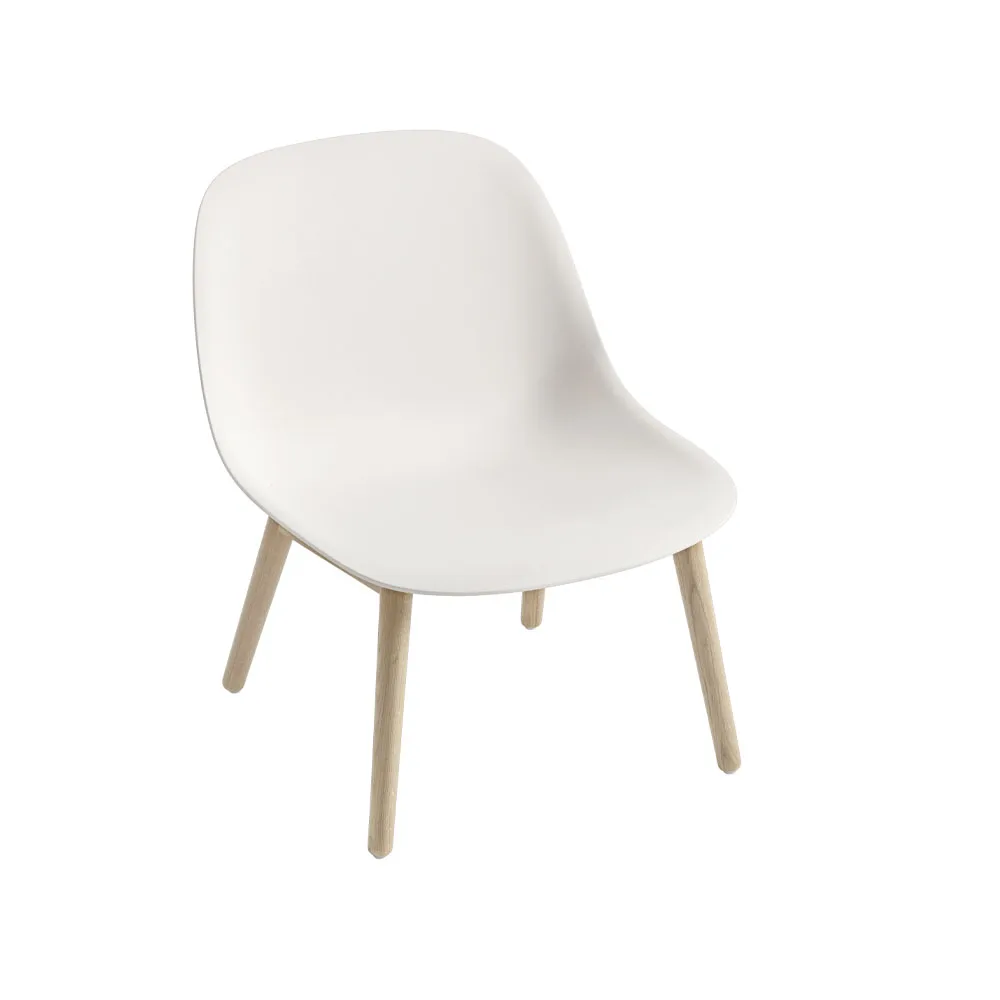 Fiber loungestoel wood base, natural white, eikenhouten poten Muuto