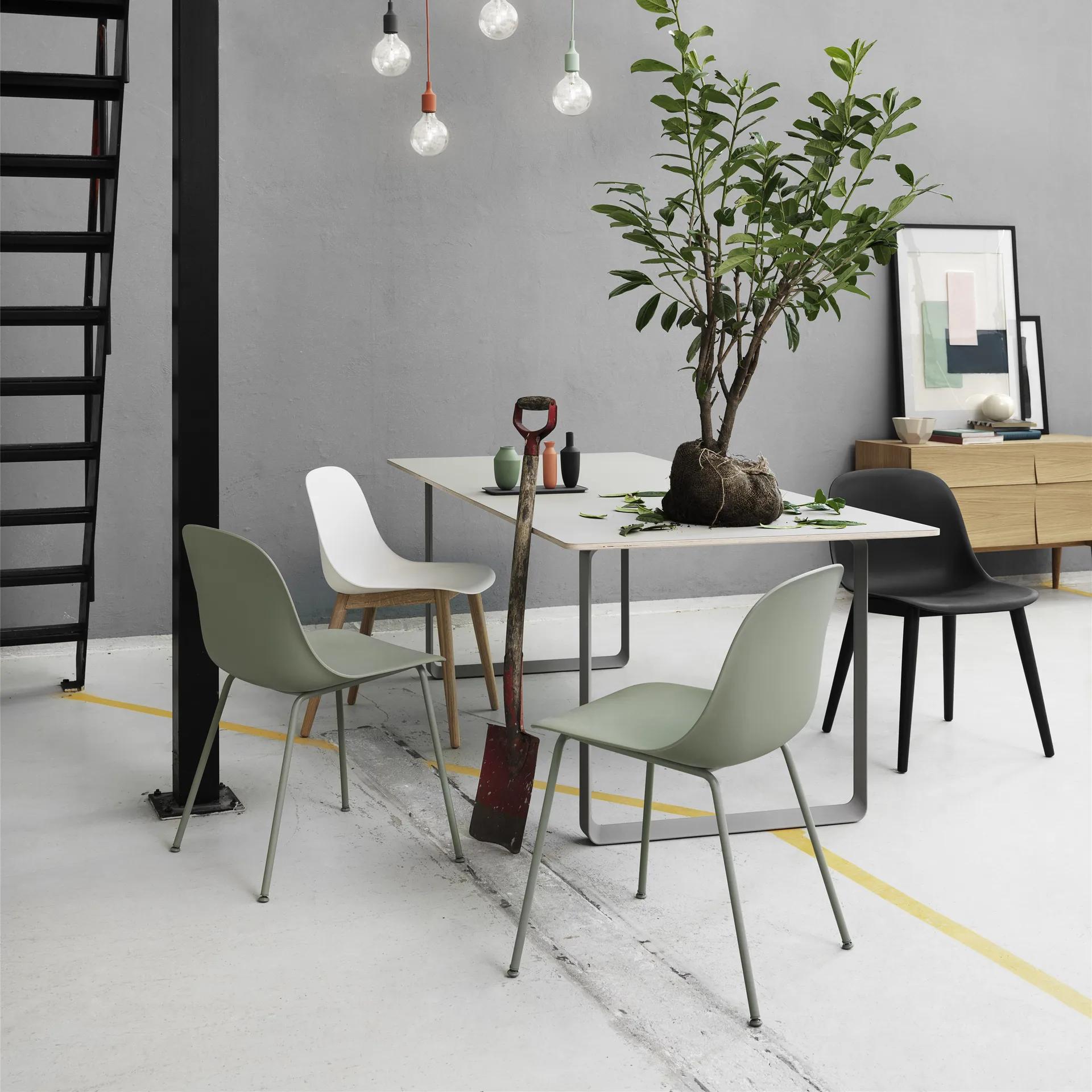 Fiber side chair stoel, Dusty green (kunststof) Muuto