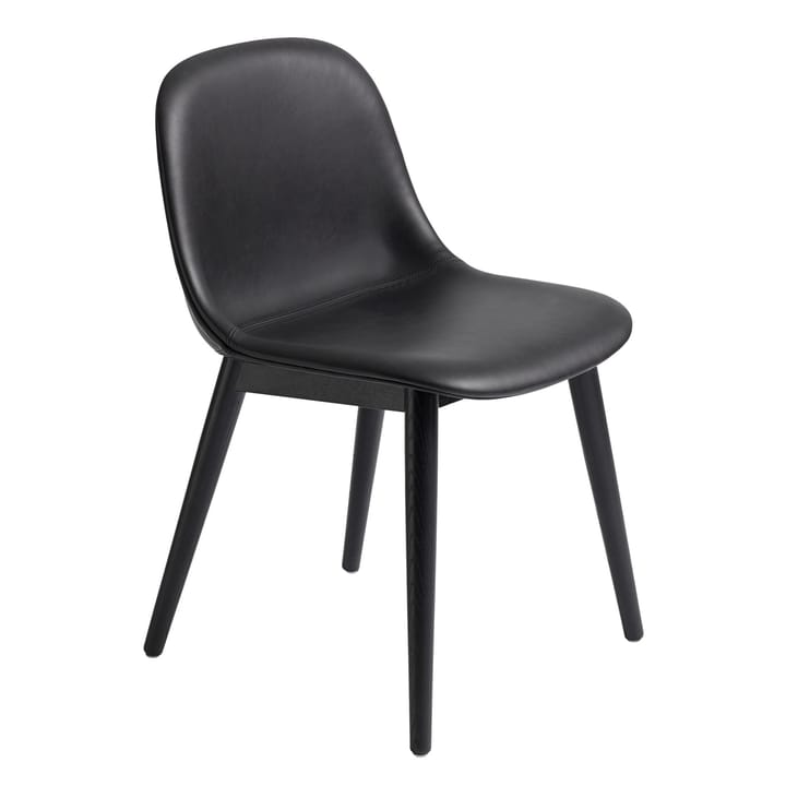 Fiber Side Chair stoel met houten poten - Black leather-black - Muuto