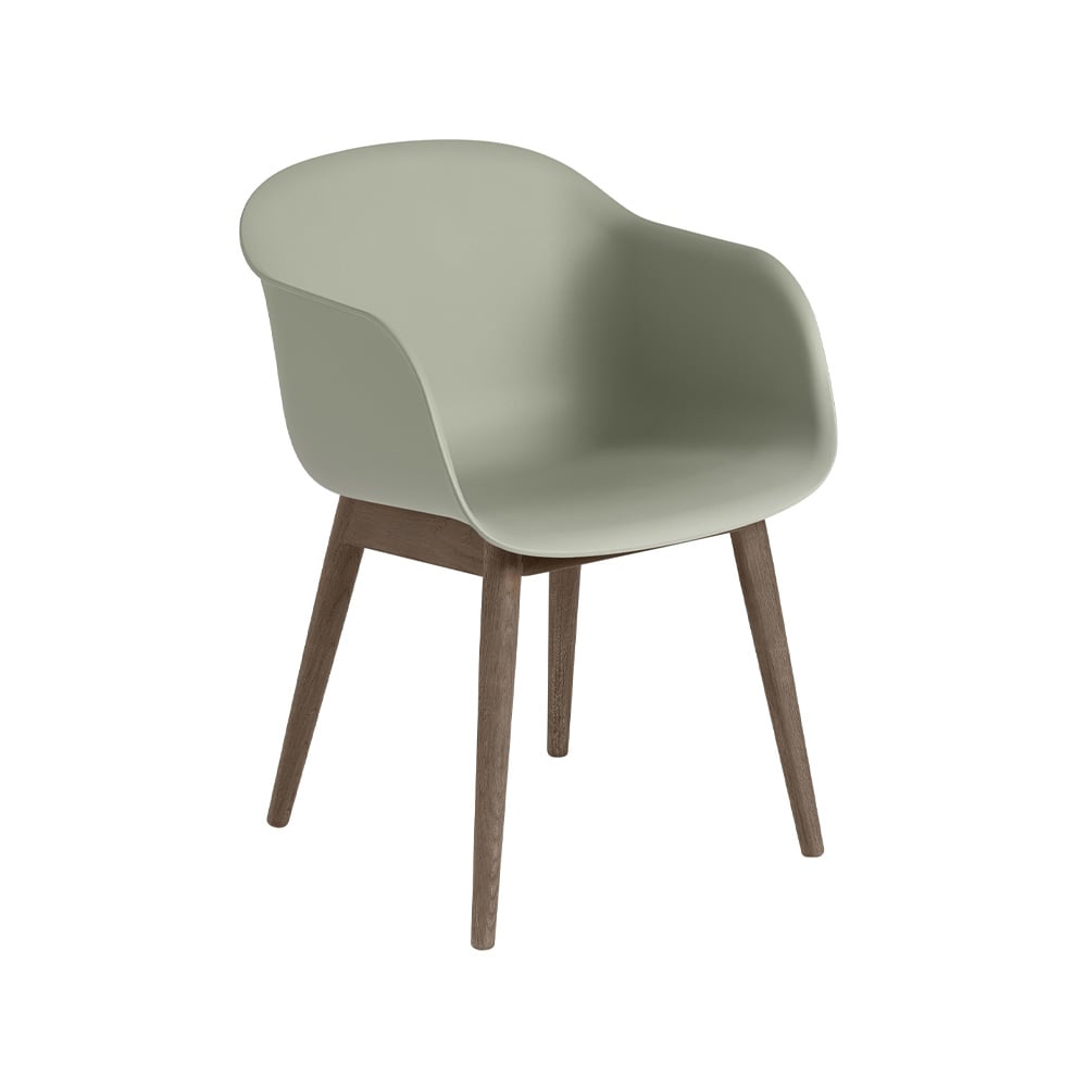 Muuto Fiber Stoel met armleuningen en houten poten dusty green, donkerbruingebeitste poten