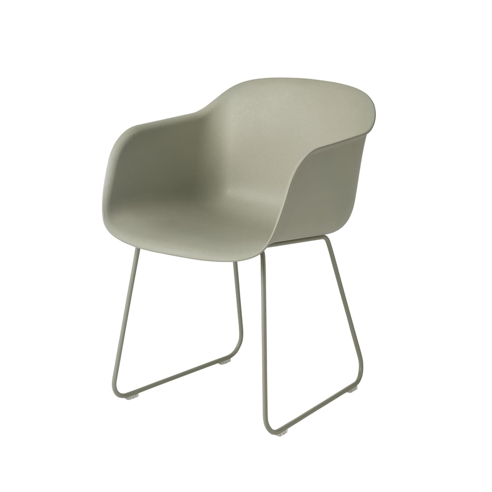 Muuto Fiber stoel met armleuningen sled base dusty green, groen onderstel