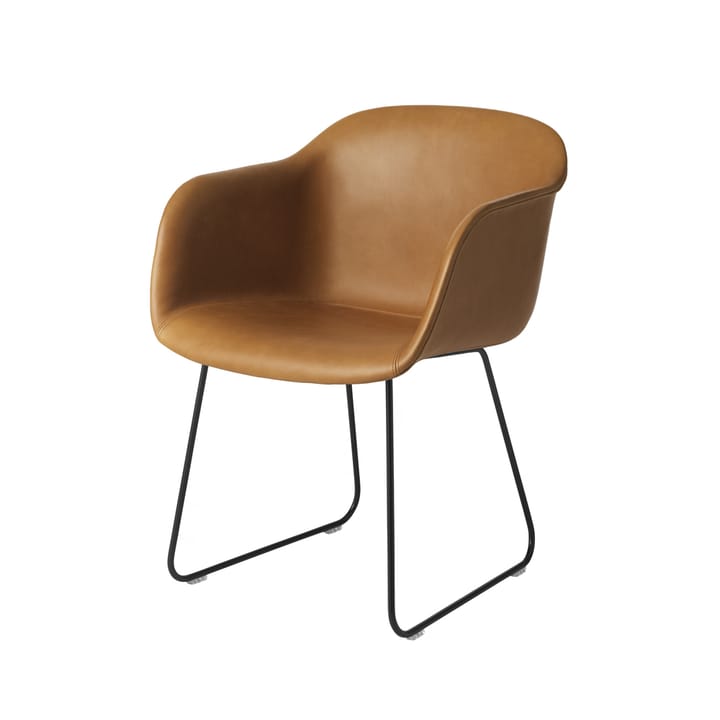 Fiber stoel met armleuningen sled base - Refine leer cognac-zwart - Muuto