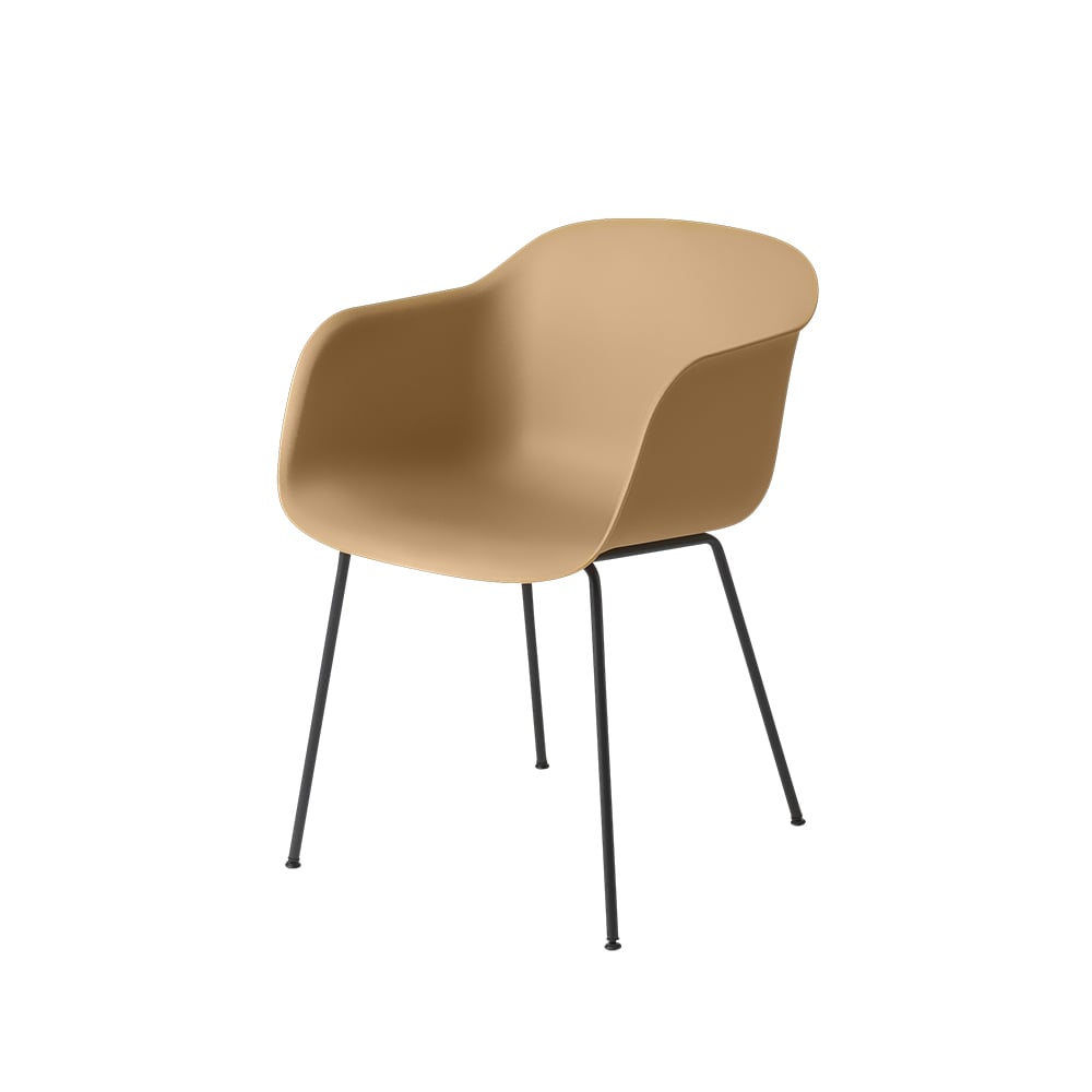 Muuto Fiber Stoel met armleuningen tube base Ochre-Anthracite Black