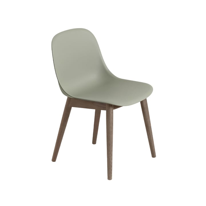 Fiber Stoel met houten poten - dusty green, donkerbruingebeitste poten - Muuto