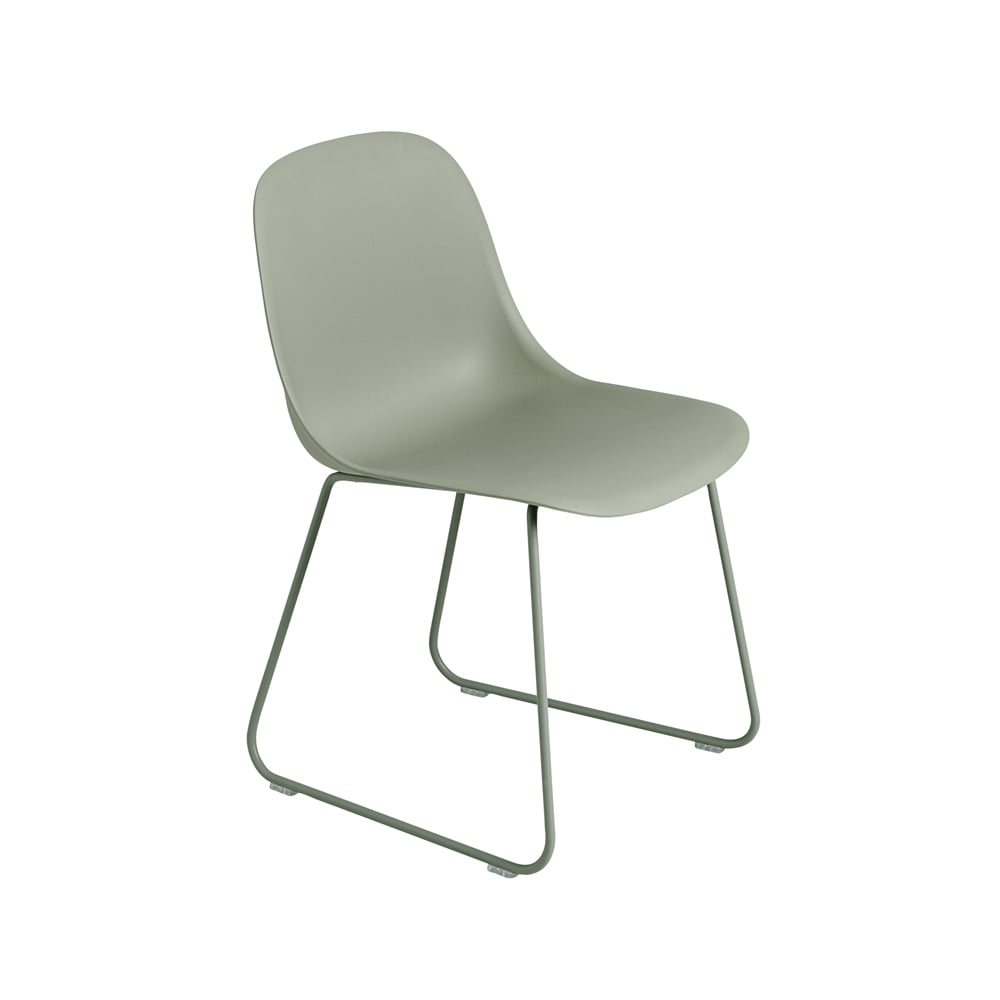 Muuto Fiber stoel stalen onderstel kunststof zitting Dusty green-Green