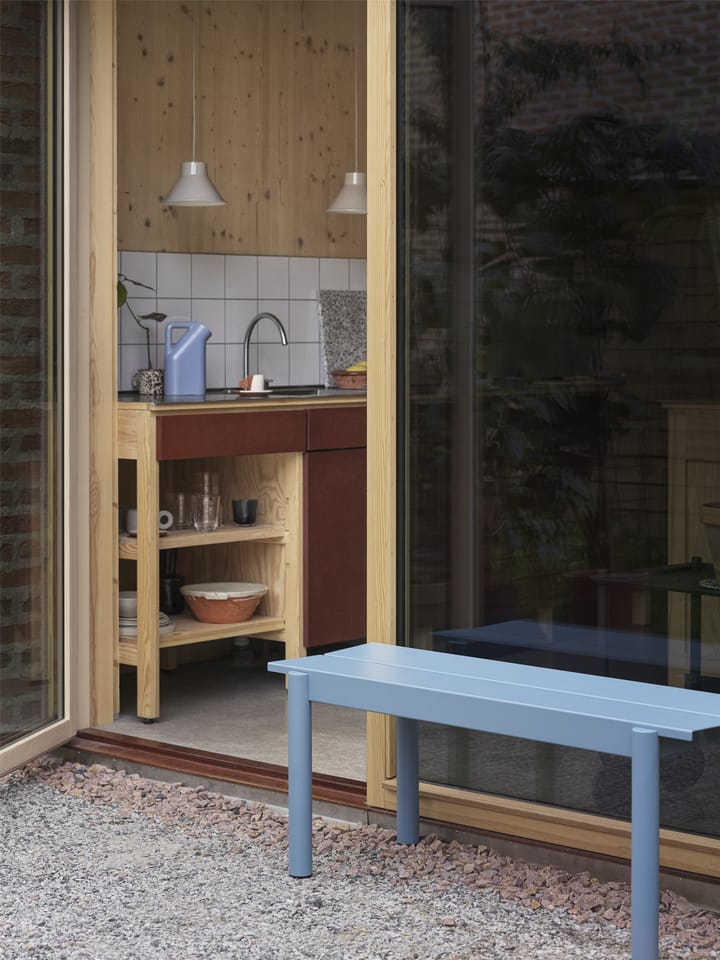 Linear steel bench bank 110x34 cm, Pale blue Muuto