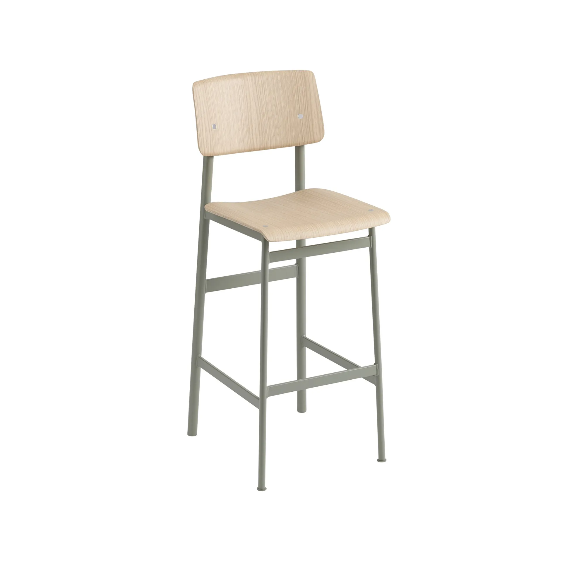 Loft barkruk, Oak-hoog-dusty green stalen frame Muuto