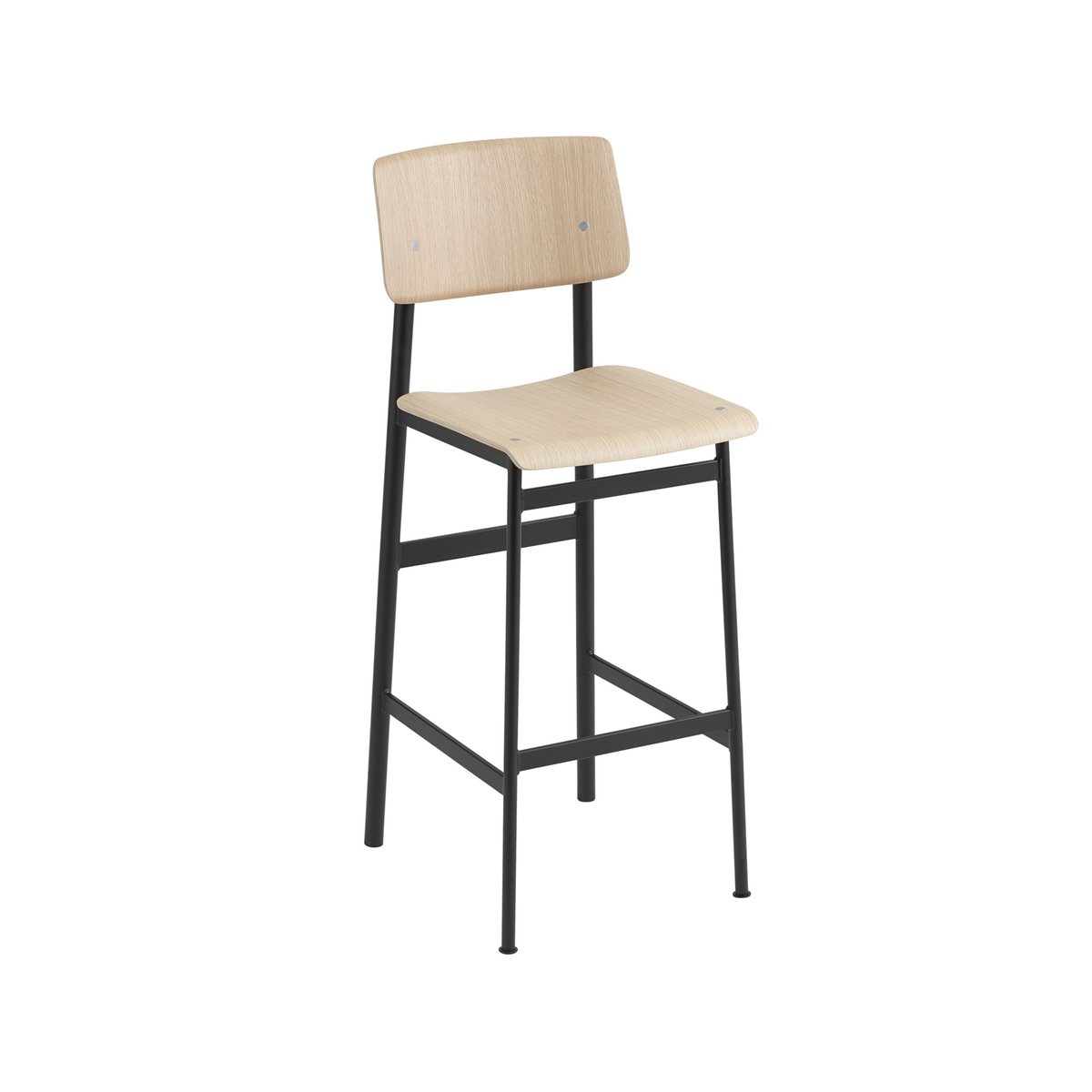 Muuto Loft barkruk oak, hoog, zwart stalen frame